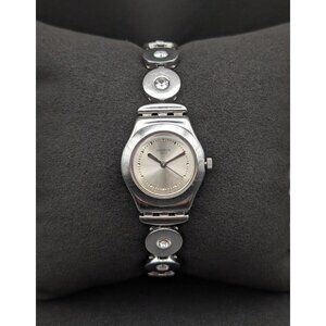 Vintage Swatch Silver Quartz Ladies Watch, Crystal-Link Bracelet, 90s Minimalist